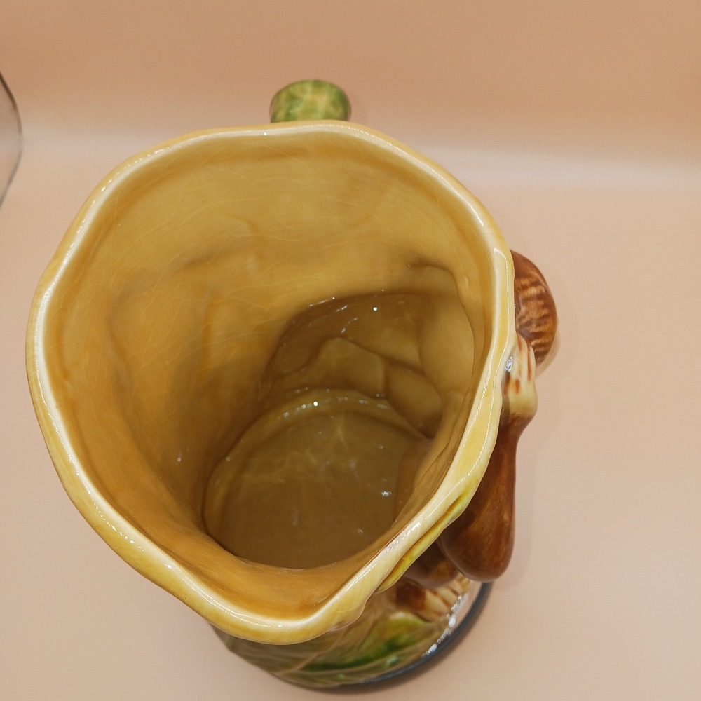 Vtg Ceramic Monkey Pitcher Bamboo Handle Tropical Jungle Palm Leaf Decor Maxcera - Picture 7 of 8